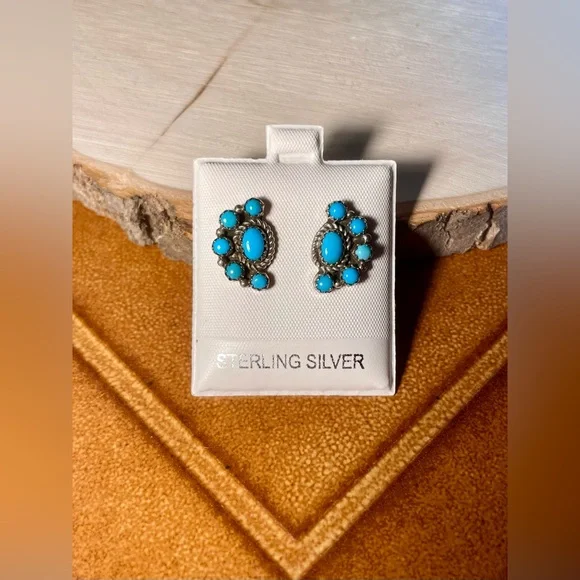 New Vintage Genuine Sleeping Beauty Turquoise Artisan Sterling Silver Earrings - Picture 11 of 11